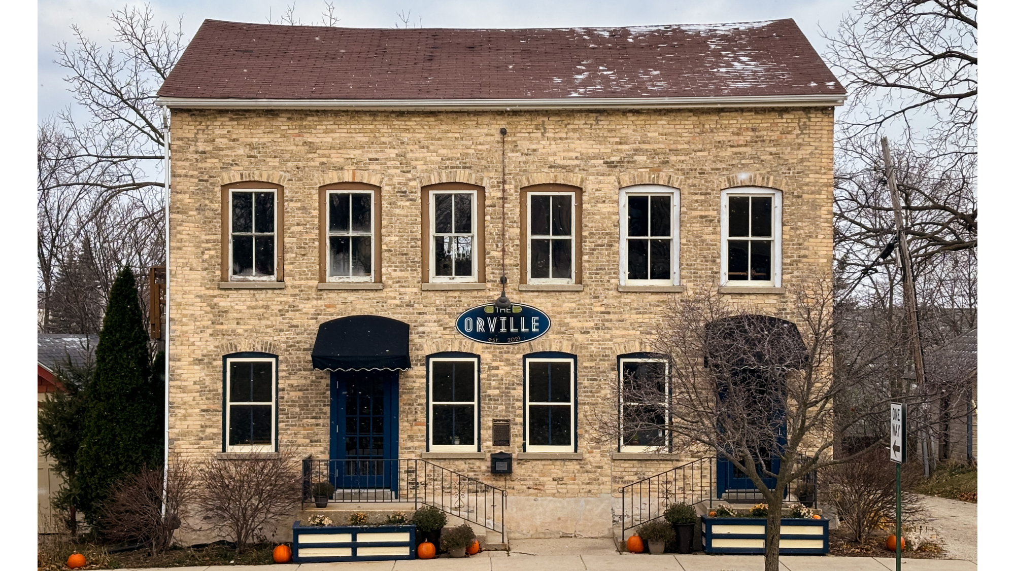Orville building in West Bend, Wisconsin in the fall