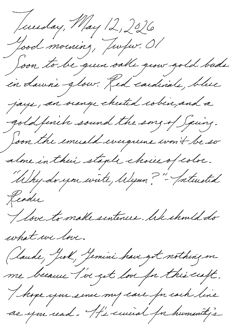 A page from a handwritten journal, by Wynn. 