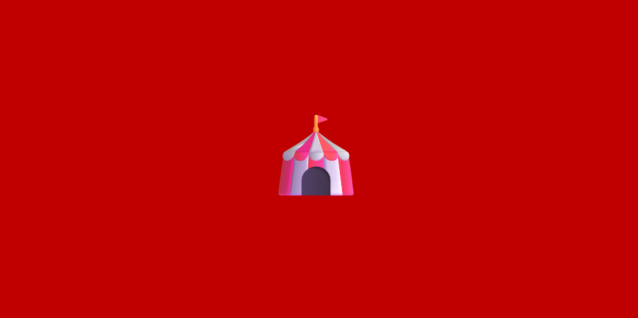 A picture of an emoji of a circus tent on a red background