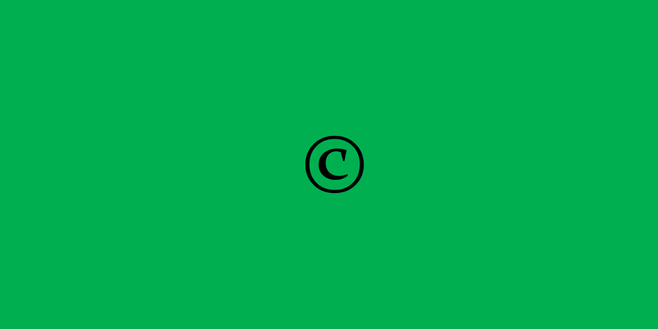 A picture of the emoji for the copyright symbol on a green background