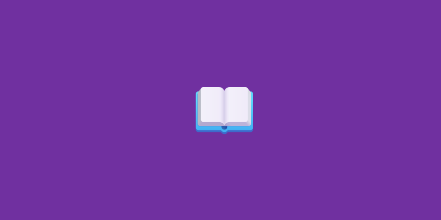 A picture of an emoji of an open book on a purple background