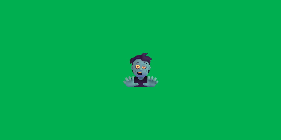 A picture of an emoji of a zombie on a green background