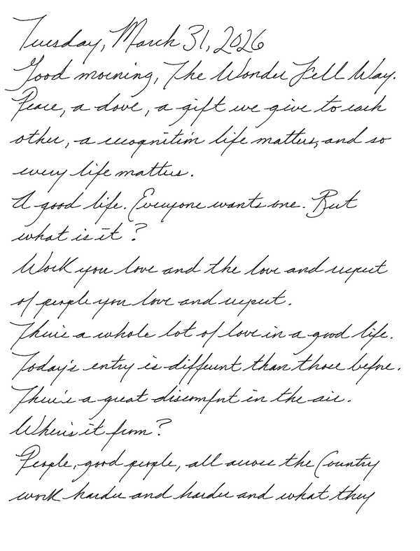 First page of a handwritten journal entry by Wynn.