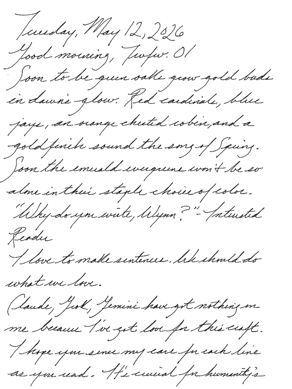 A page from a handwritten journal, by Wynn. 
