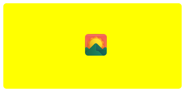 A picture of an emoji of a sunrise over mountains on a yellow background