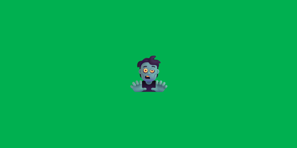 A picture of an emoji of a zombie on a green background