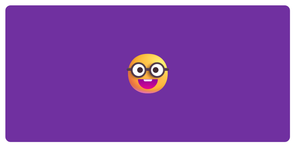 A picture of an emoji of a nerd face on a purple background