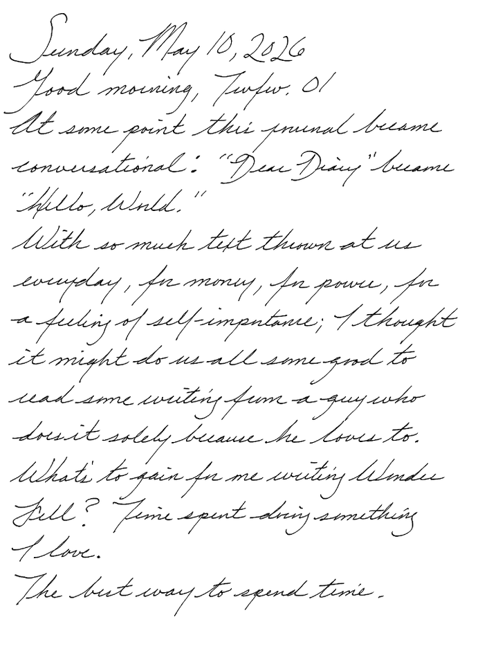 A page from a handwritten journal, by Wynn 