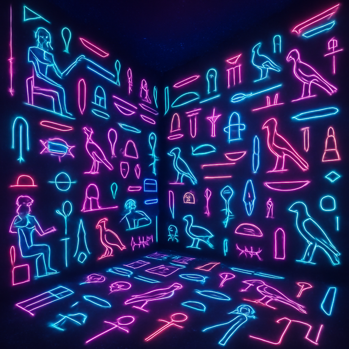 Abstract geometric artwork with warm tones representing narrative structures and cognitive compression under cultural stress