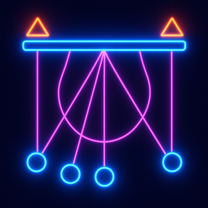 Illustration of synchronized coupled oscillators demonstrating entrainment principle across physical and biological systems