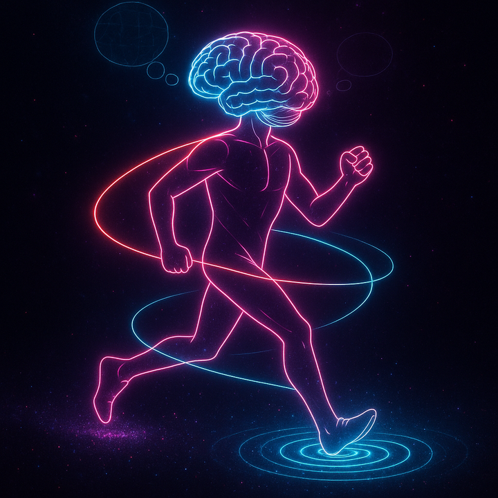 Abstract digital artwork illustrating embodied cognition and the integration of action with understanding