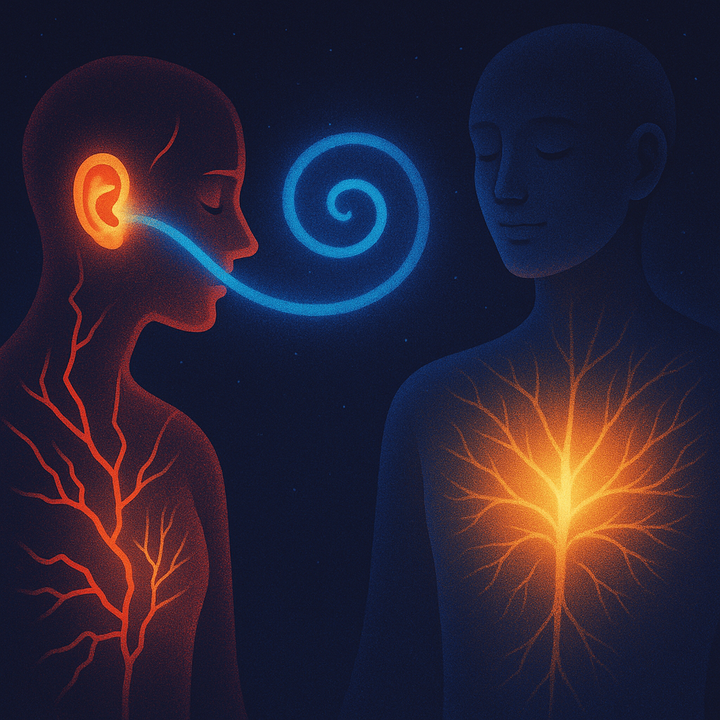 Abstract digital artwork depicting neural connection and interpersonal attunement through warm tones