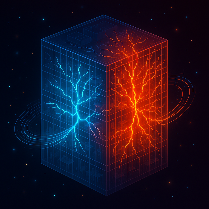 Abstract digital visualization showing geometric and organic forms representing organizational nervous system dynamics and regulatory states