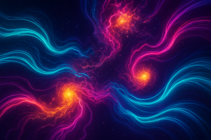 Flowing energy streams showing varying qualities of flow and blockage