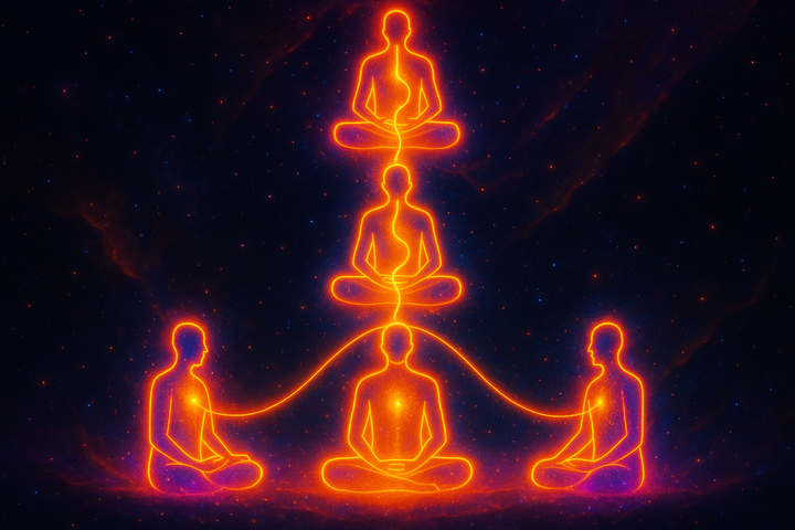 Teacher-student transmission chain across time—embodied knowledge flowing through lineage coupling