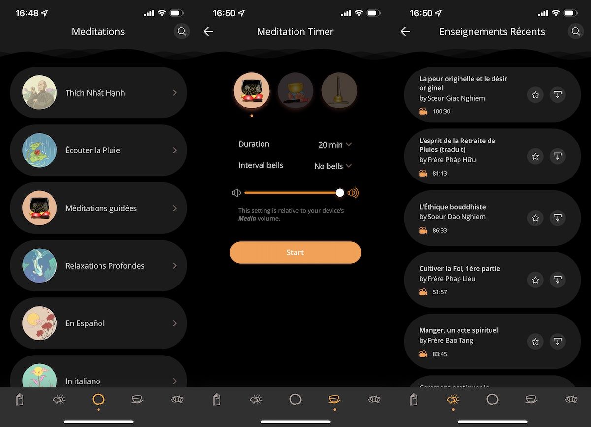 captures d'écran de l'application plum village ios 