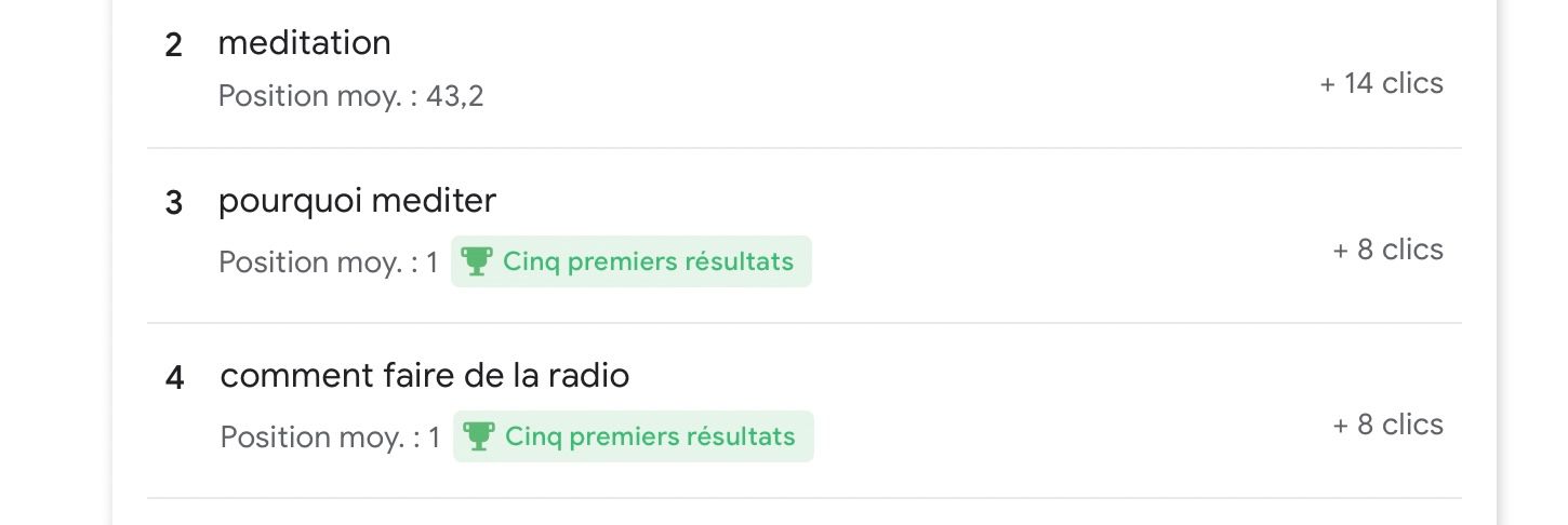 position moyenne de quelques requêtes sur le site de Cédric Godart (SEO)