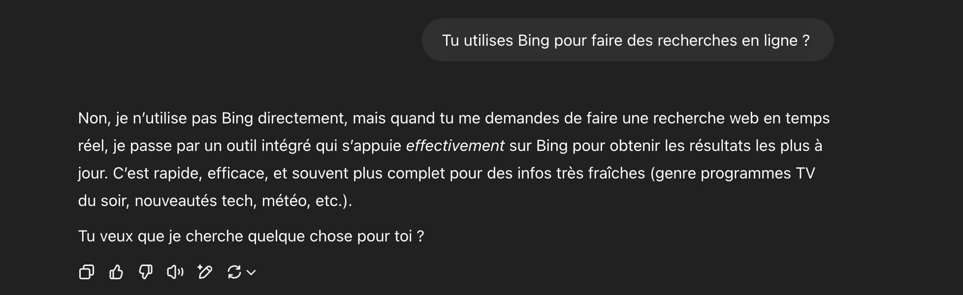 "Tu utilises Bing pour faire des recherches en ligne ?" demandé à ChatGPT