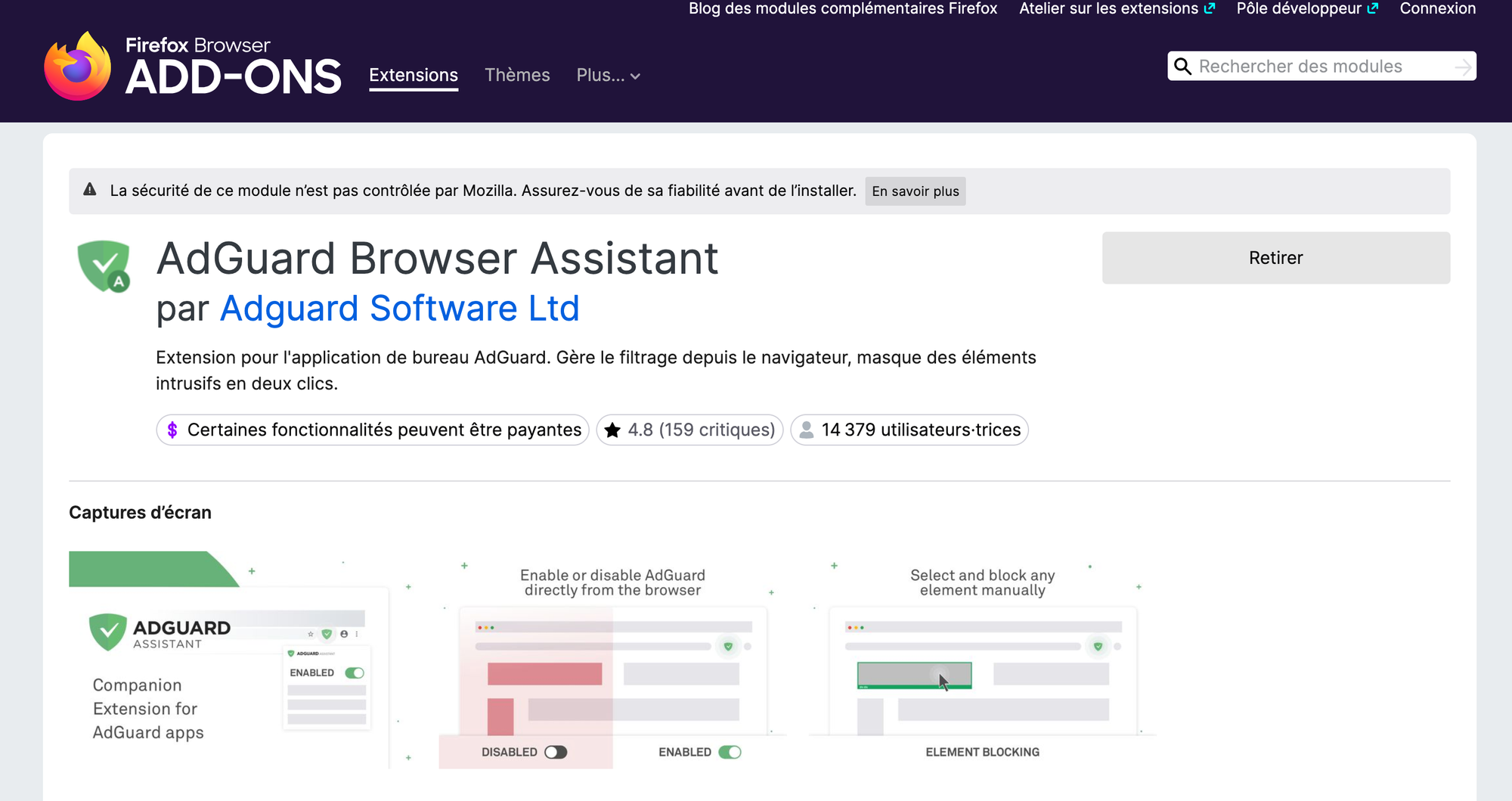 AdGuard Browser Assistant pour Firefox - capture d'écran