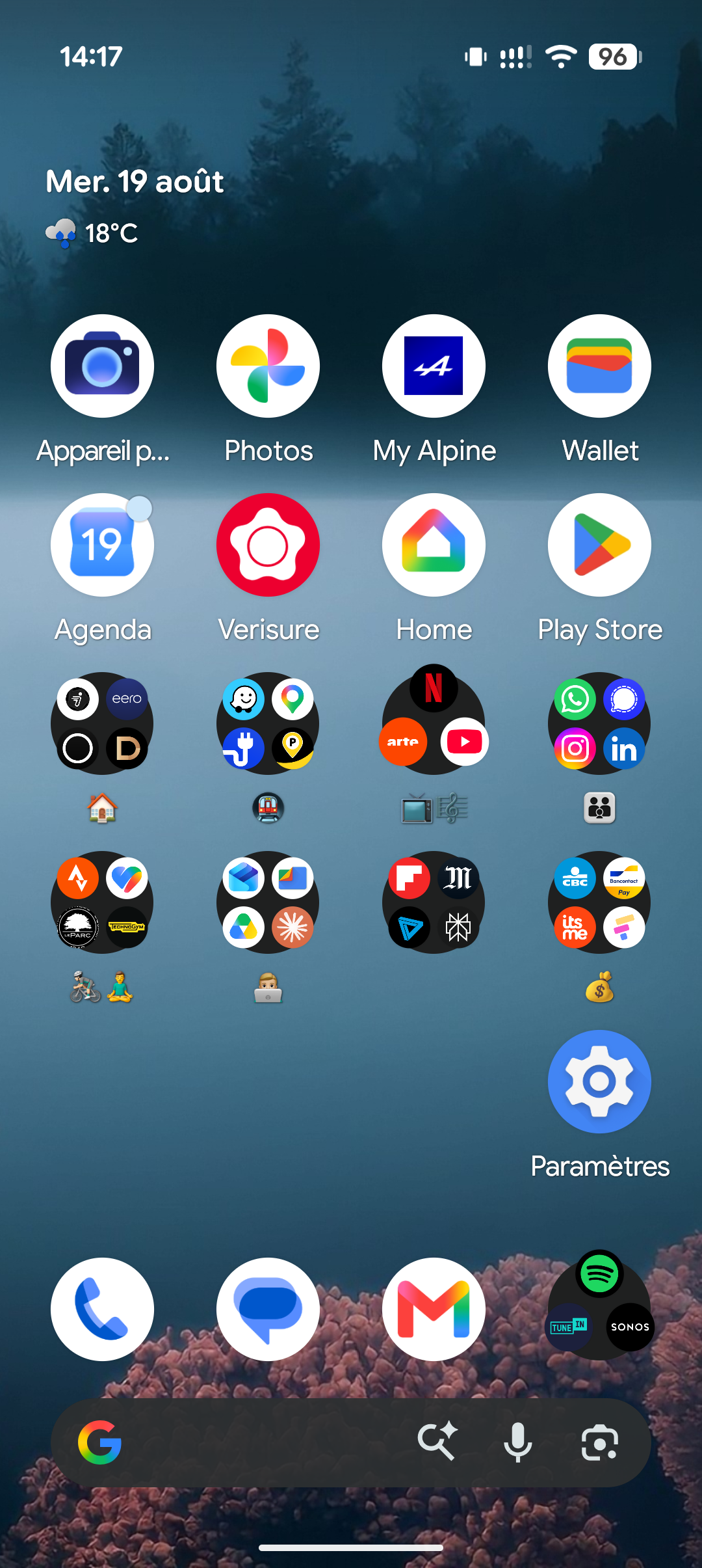 Capture d'écran de l'écran d'accueil du Pixel Pro 11  avec mes applications