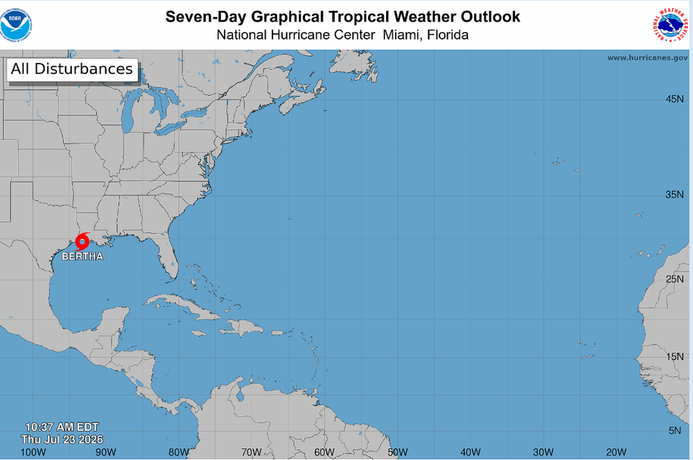 Tropical Storm Bertha makes landfall in Louisiana, weakens as it moves west
