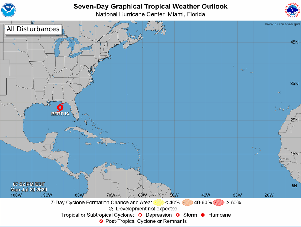 Tropical Storm Bertha forms in Gulf as watches remain in effect
