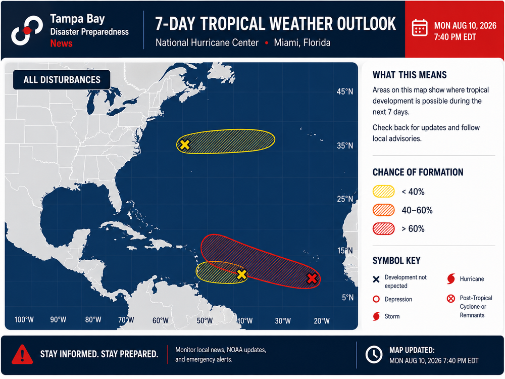 Atlantic tropics heating up as development chances rise. No immediate threat to Tampa Bay.