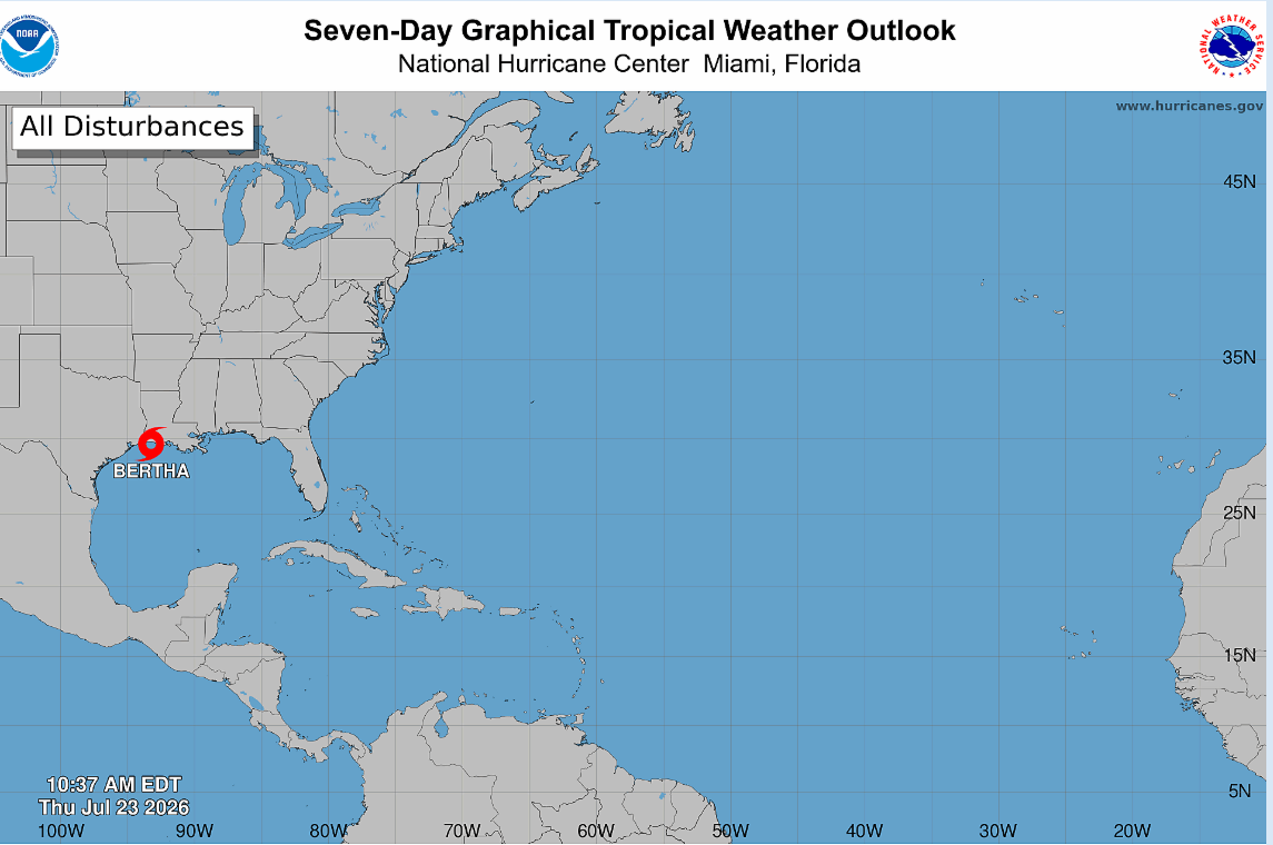 Tropical Storm Bertha makes landfall in Louisiana, weakens as it moves west