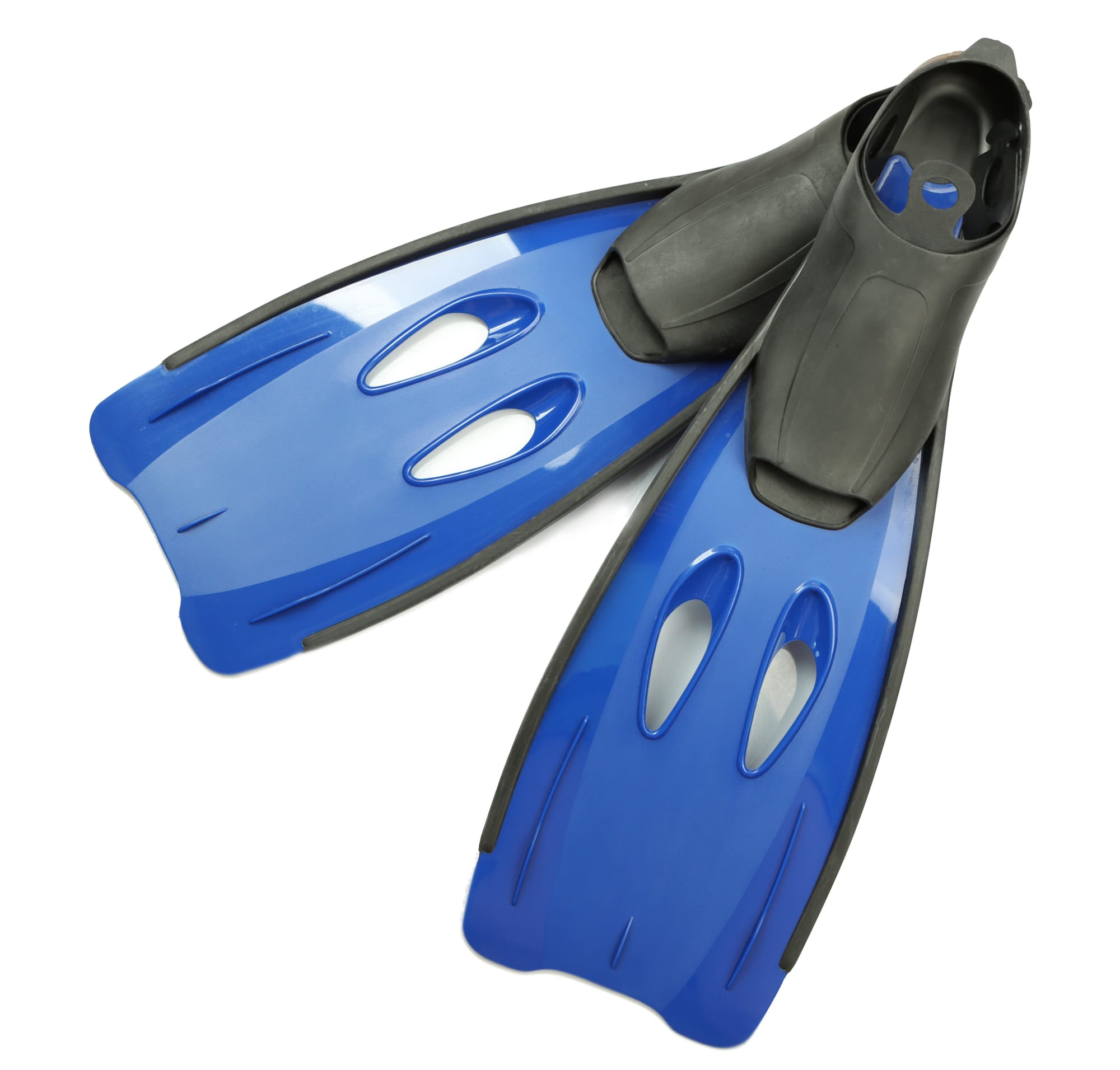 Blue full-feet fins for snorkeling or scuba diving