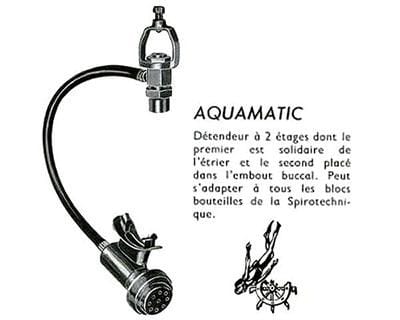 An illustration of the Aquamatic, old regulator by Aqualung