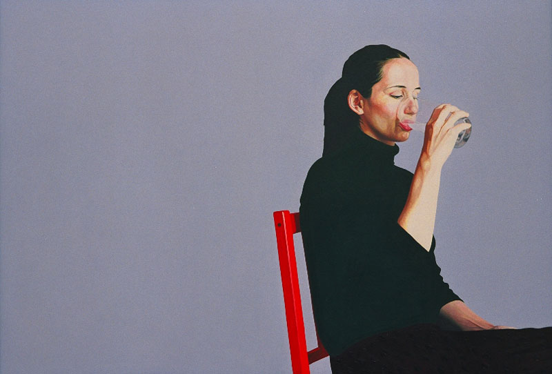 Drinking Girl. 42 x 60cm. Oil on board.
