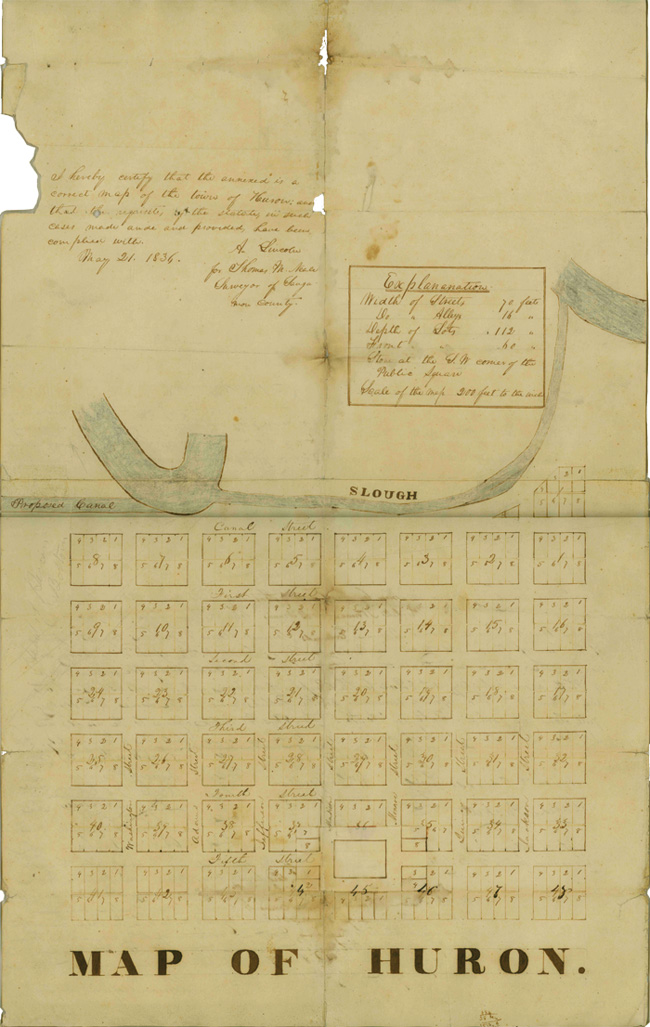 Abraham Lincoln, Map of Huron, Ill.
Collection of the Abraham Lincoln Presidential Library & Museum