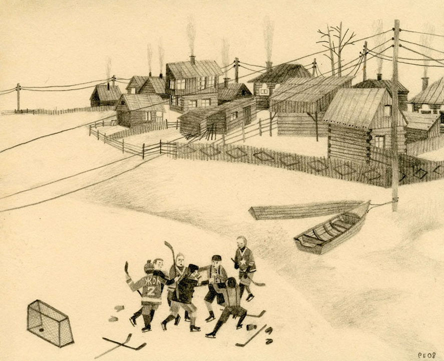 <i>The Littlest Hockey Fight</i>
Graphite on paper, 6