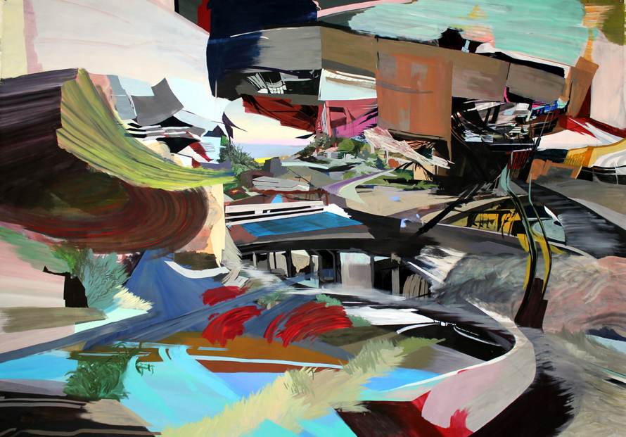 “Plenty of Eyes,” 2011, Flashe and acrylic gouache on Tyvek, 114 x 156 inches