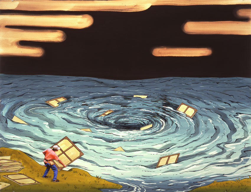 Vortex, 2006, ink on paper with digitized image, 38 x 50 inches