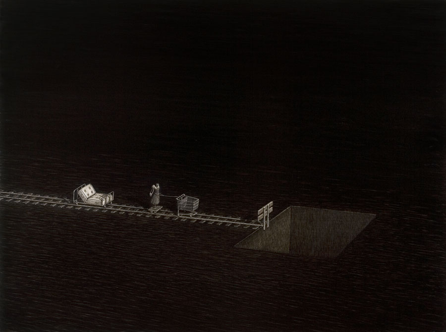 In the hole
Encaustic wax on panel (12