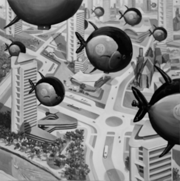 Above the City, 2004<br />
Selenium toned silver gelatin print mounted on aluminum<br />
42 1/4 x 41 1/4 inches