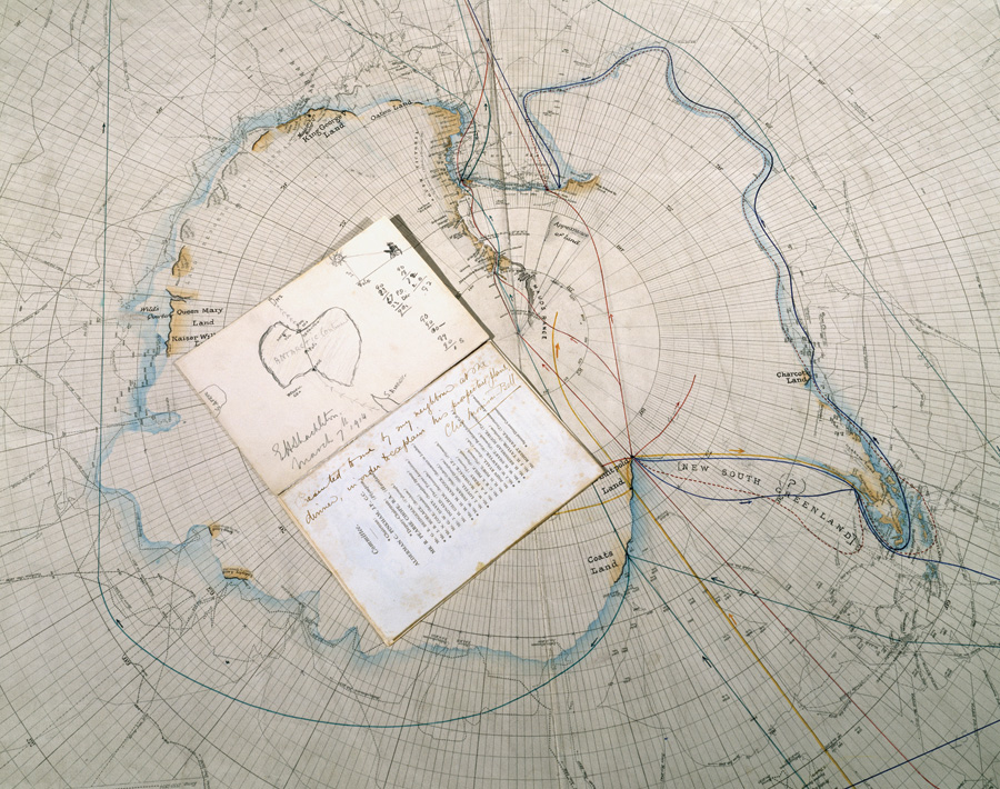 Ernest Shackleton

Hand-drawn map featuring South Polar chart and showing routes of Shackleton, Stackhouse, Bruce, and König.

Collection of the Royal Geographical Society © Royal Geographical Society