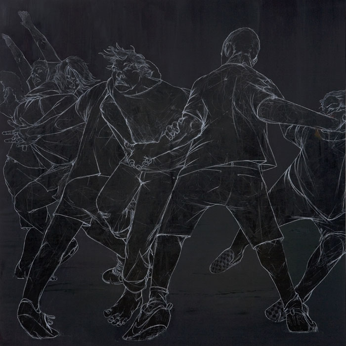 Red Rover, 2009 
Graphite, grease pencil, oil, and charcoal on canvas 
90 x 89.5 inches 
228.6 x 227.3 cm