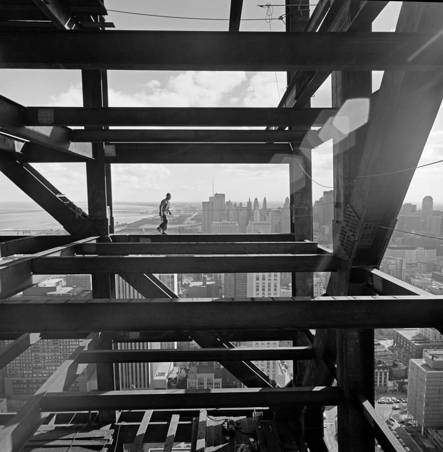 John Hancock Chicago construction, Skidmore Owings & Merrill, Chicago, IL, 1967, Gelatin Silver Print, © Ezra Stoller, Courtesy Yossi Milo Gallery, New York.