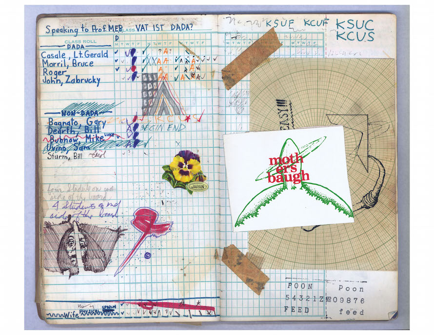 In his 1971 journal page, Mothersbaugh categorizes his friends and professors as “DADA” and “NON-DADA.” Mark Mothersbaugh, Riggs’ Class Record No. 101 (No D), 1971.
