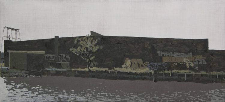 Decay of Industry, Industry of Decay
Oil and metallic on linen, 16 by 35 inches, 2007