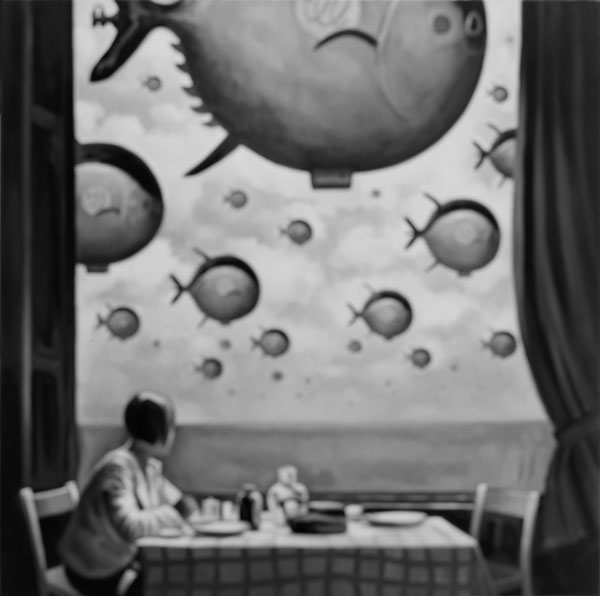Breakfast, 2004<br />
Selenium toned silver gelatin print mounted on aluminum<br />
42 1/4 x 41 1/4 inches