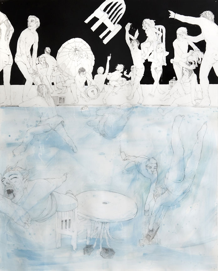 Rearranging Deck Chairs, 2009 
Graphite, acrylic, and charcoal on paper 
42.5 x 34 inches 
108 x 86.4 cm