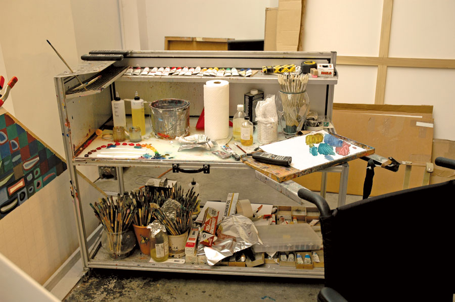 Equipment bench in Close's studio