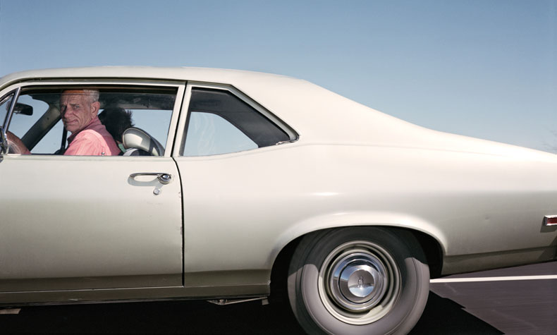 Man driving southwest at approximately 72 mph on Interstate 40 in
Arizona on an afternoon of the July 4th weekend of 1989 (possibly with
an air conditioner malfunction)
From the series Vector Portraits
Digital C-Print 
(c) Andrew Bush, Courtesy Yossi Milo Gallery, New York and Julie Saul Gallery, New York