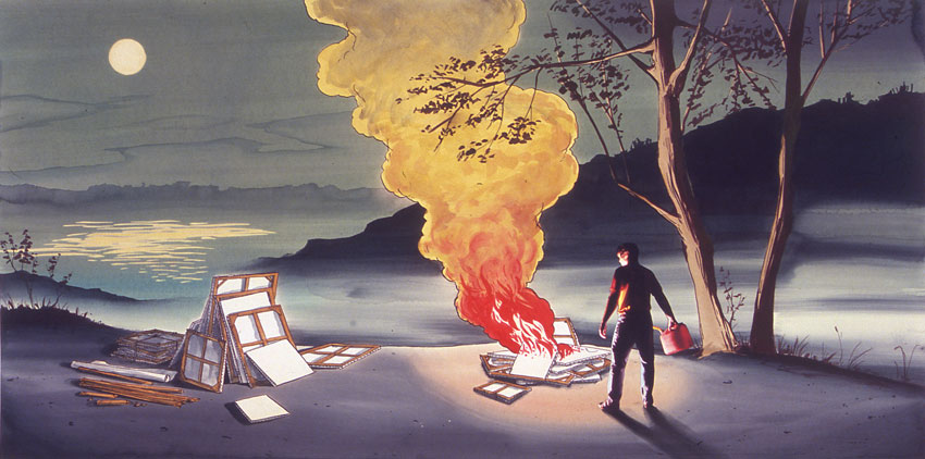 Smoke on the Water, 2006, ink on paper with digitized image, 25 x 49 inches