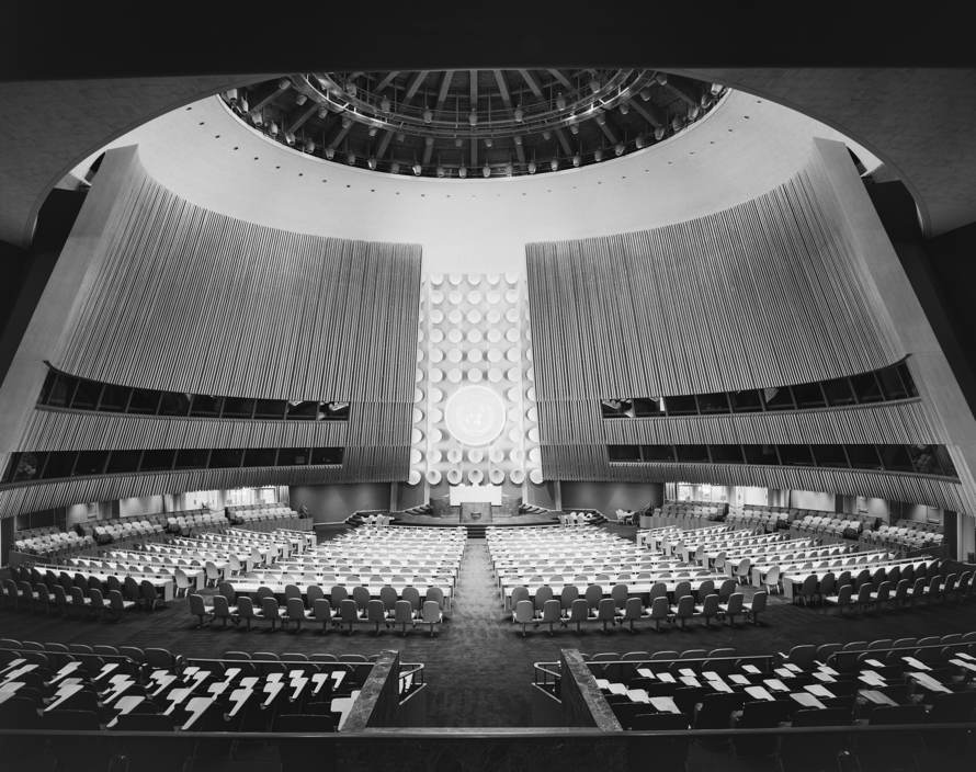 United Nations General Assembly, International Team led by Wallace, New York, NY, 1953, Gelatin Silver Print, © Ezra Stoller, Courtesy Yossi Milo Gallery, New York.