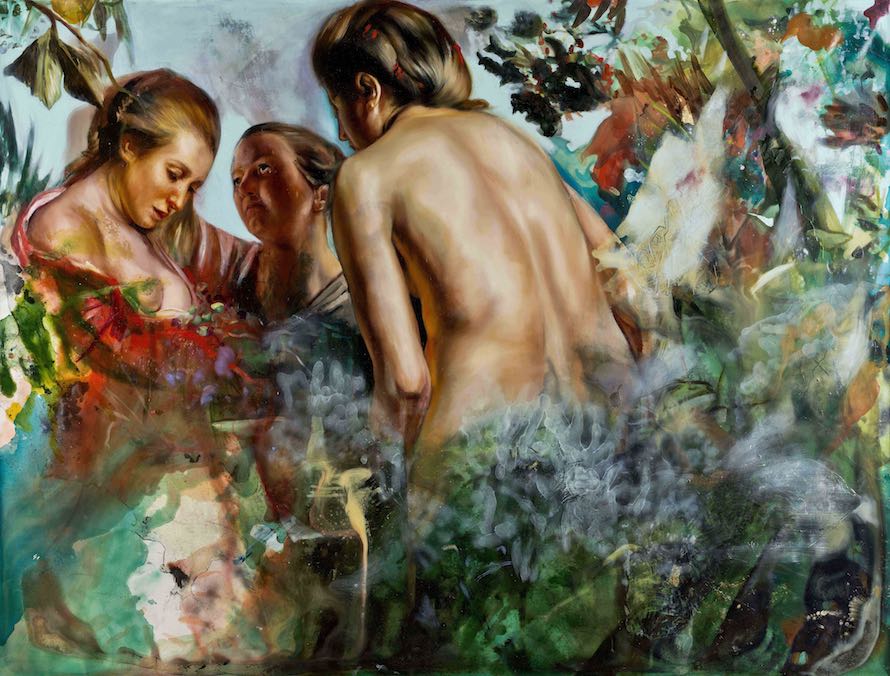 <em>Something has started to live in you that will live longer than the sun</em>, 66” x90”, oil, acrylic, gouache and synthetic resin on canvas, 2014