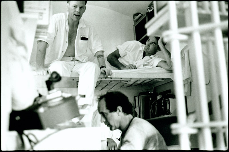 James Renton, Aaron Evert Jones, filmmaker Robert Frank, and a 16mm Eclair camera in Jones's cell, Walls Unit, Huntsville, Texas, 1969
Danny Lyon
